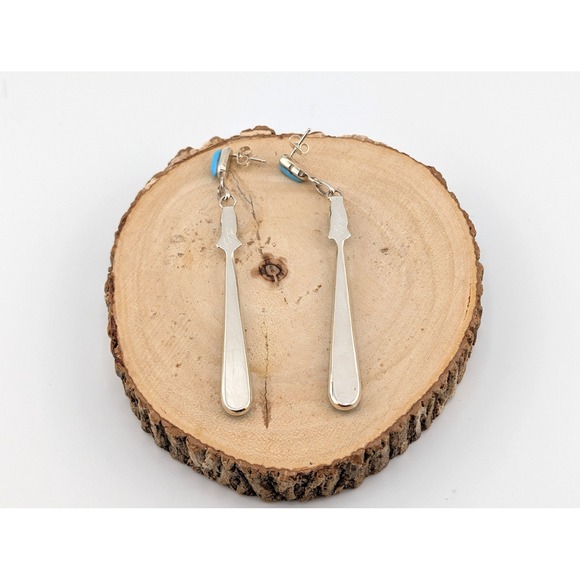 Zuni Dangle Earrings Signed Genuine Native Amer Jewelry Turquoise *** - Picture 10 of 10